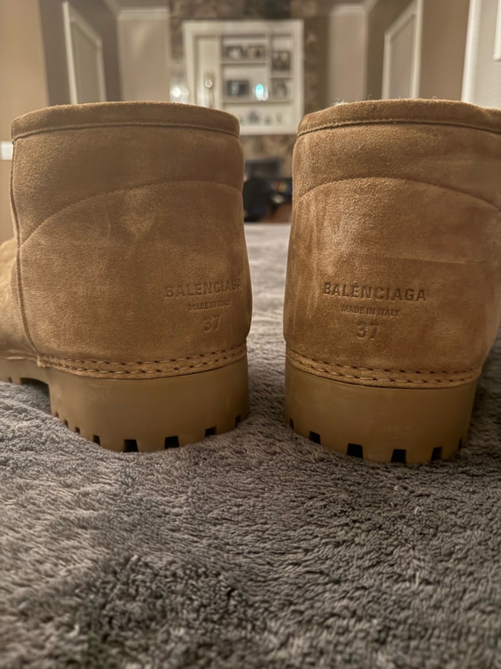 Balenciaga Chestnut Suede Faux-Shearling Ankle Booties - Picture 2 of 3